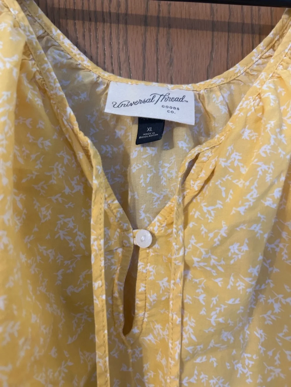 Universal Thread Yellow Floral Tie-Detail Long Sleeve Blouse - Picture 2 of 2